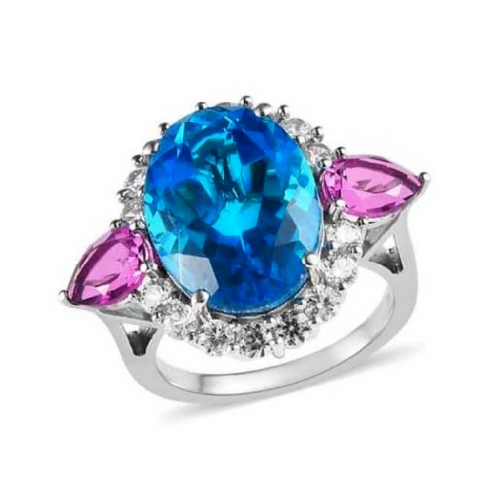 13.15ct Caribbean Quartz Multi Gemstone Ring in Platinum Over Sterling - (#0775)